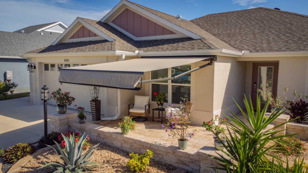 Retractable awning installed on a residential patio